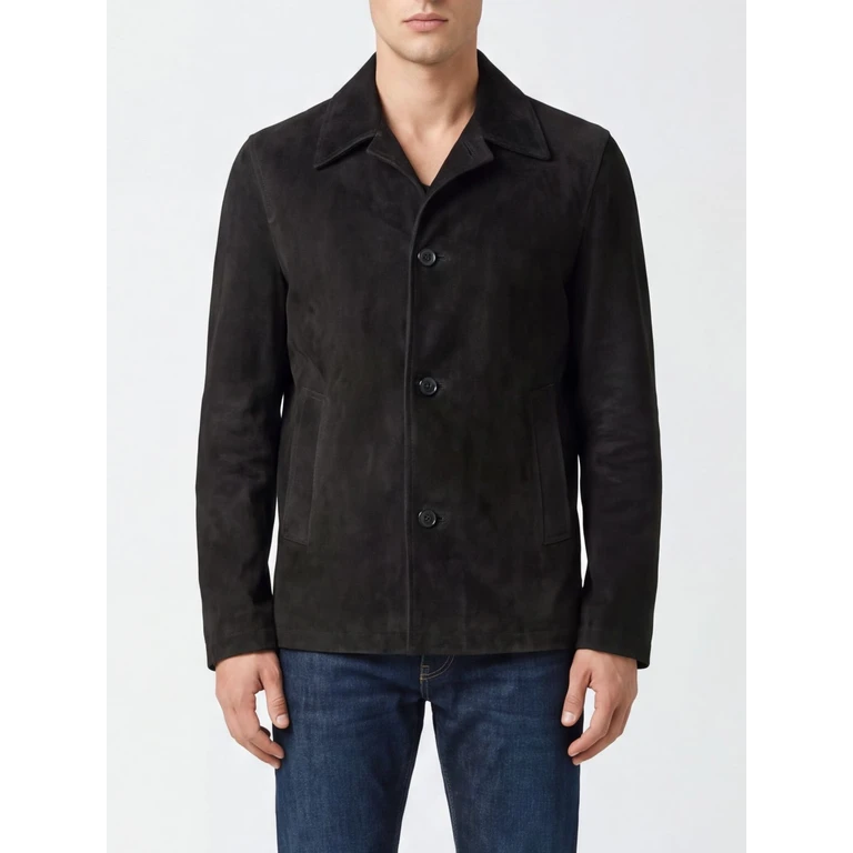Suede Leather Shirt Jacket with Rever Collar (51692CAYBLACK)