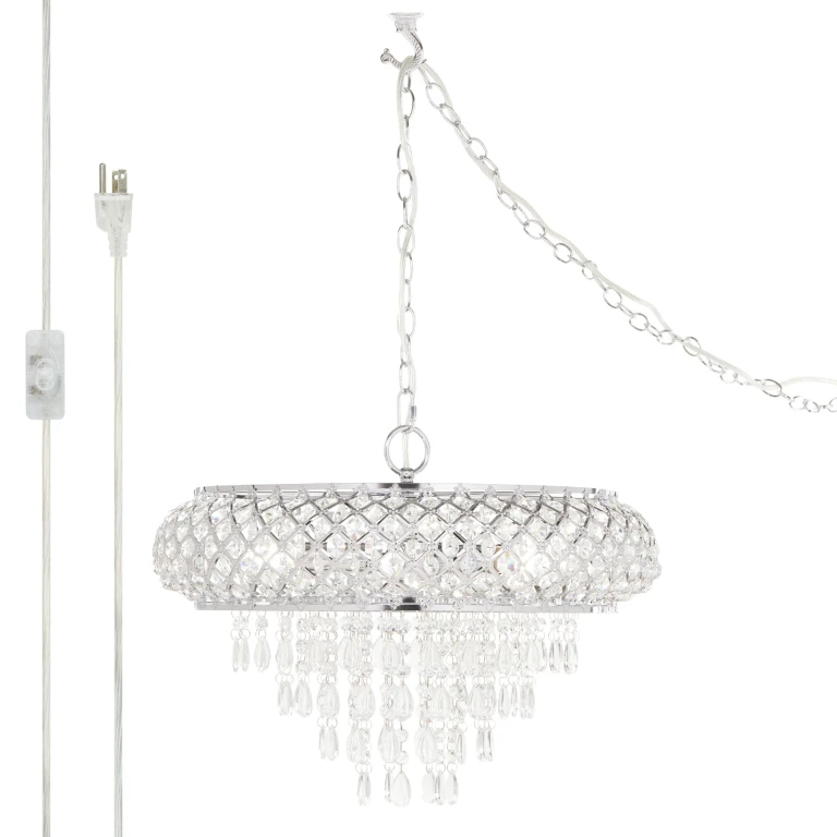 14.25"H Clear and Chrome Tiered Crystal Glass Plug-in and Hardwire Hanging Chandelier