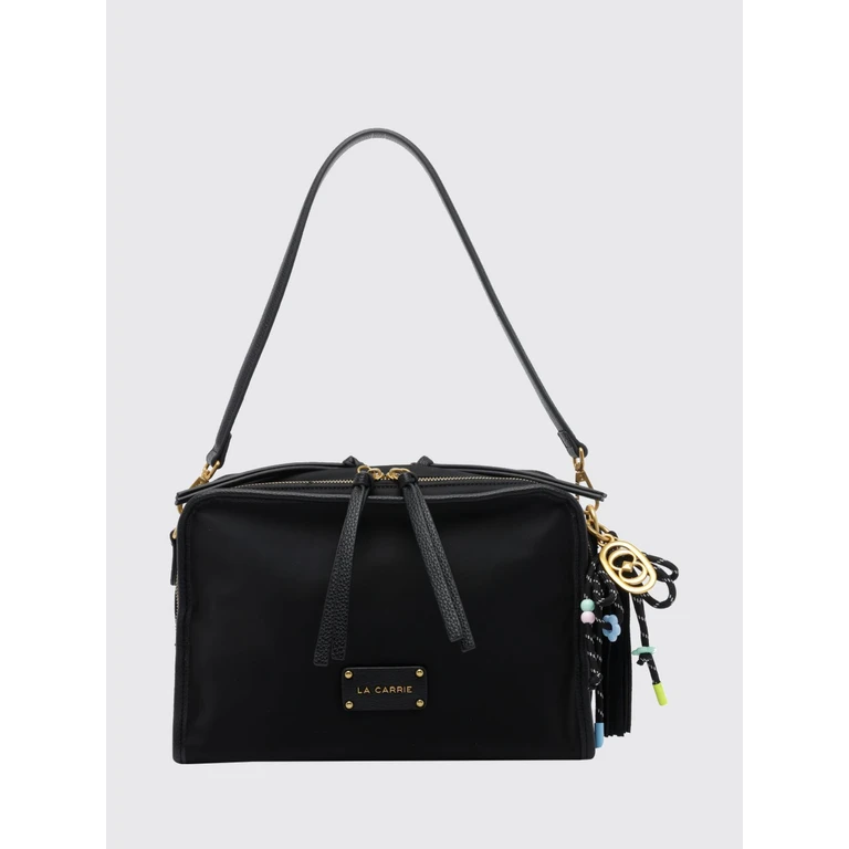 Nylon Shoulder Bag with Logo Charm and Removable Strap (162MFA123NYEBLACK)