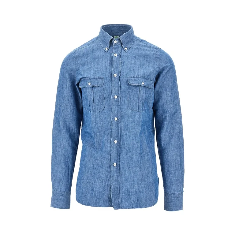 Cotton and linen denim shirt Man 40
