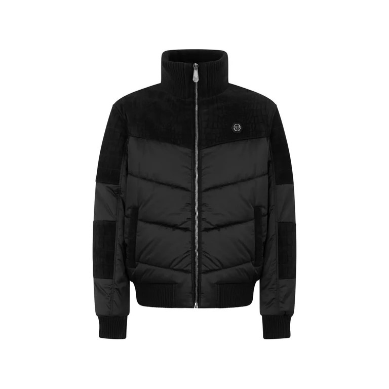 Matte Nylon Puffer Jacket With Leather Inserts