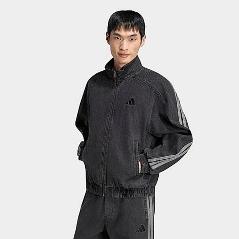 adidas Men's Stadium Loose Fit Denim Track Jacket in Black Size: XXS
