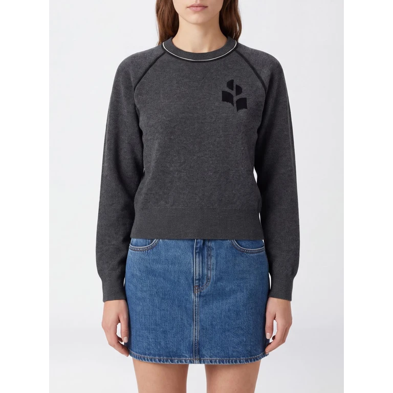 ISABEL MARANT ETOILE Wool and Cotton Crewneck Jumper with Contrast Logo (PU0856FAD1L11EANBK)