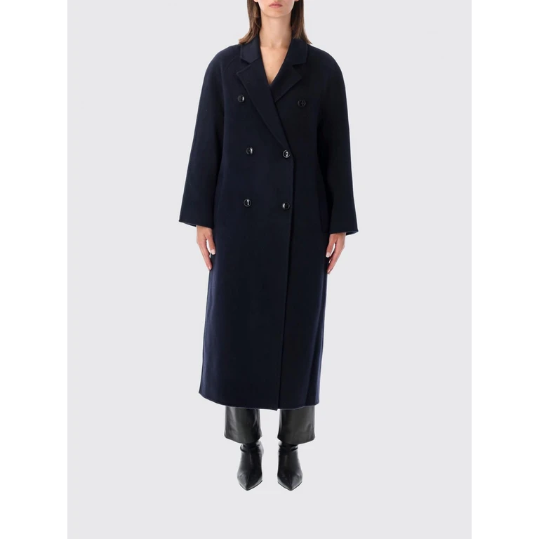LOULOU DE SAISON Double-Breasted Long Coat in Wool and Cashmere Blend (IRVINNAVY)
