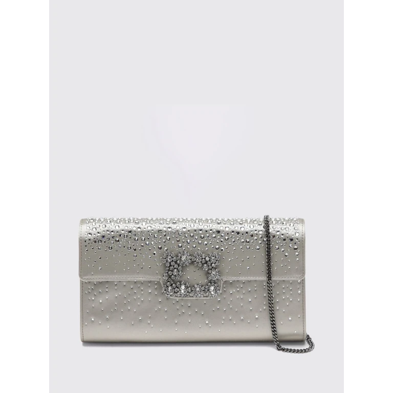 Abend-Clutch aus grauem Satin mit Kristall-Schnalle