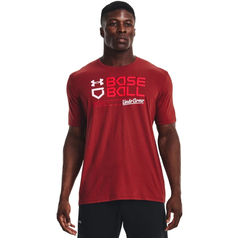 Mens UA Woodmark Baseball Short Sleeve - Red