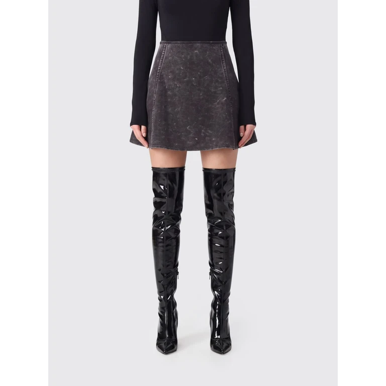 O-Erina High-Waisted A-Line Polyurethane Mini Skirt with Off-Center Zip (A240700WEBJ900)