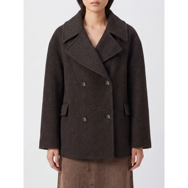 LOULOU DE SAISON Short Double-Breasted Wool and Cashmere Coat with Dropped Shoulders (NEILBROWNMELAN)