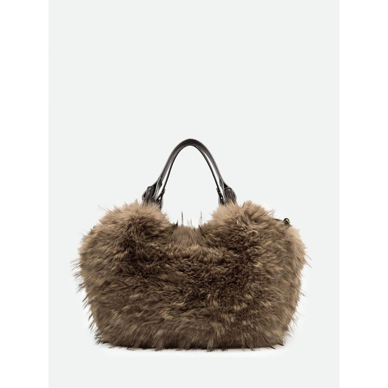 Dua Faux Fur Handbag with Leather Details (BS12759COMMPLCCRLPESPRESSO)
