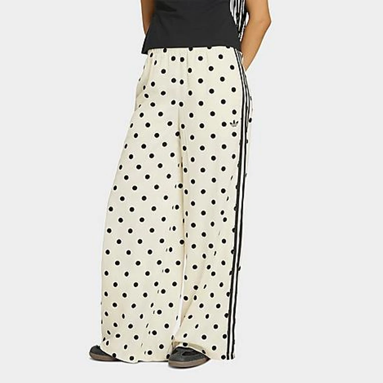 Women's Originals Firebird Polka Dot Satin Wide-Leg Track Pants in Off White Size: XS