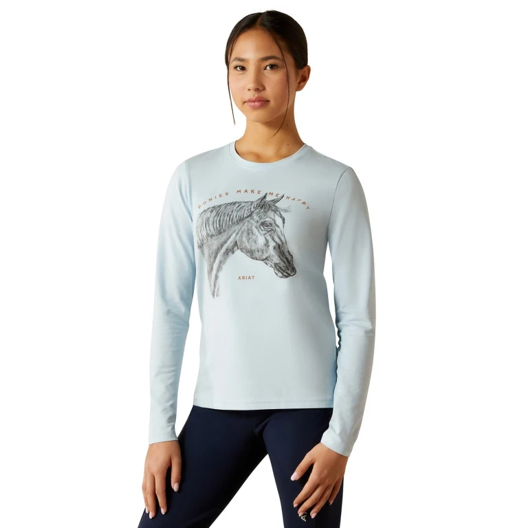 Youth Happy Long Sleeve Shirt - Organic Cotton Kids Equestrian Tee for Horse Lovers