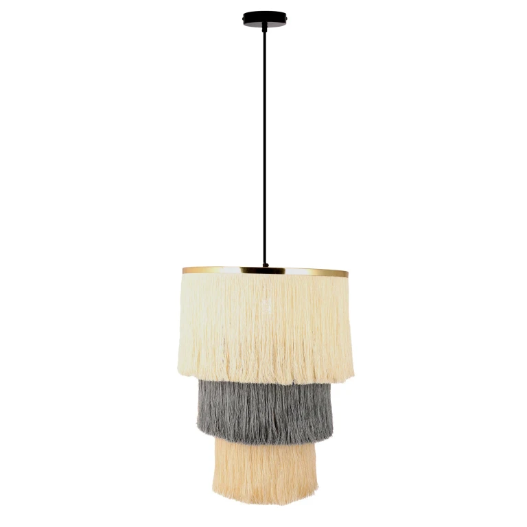 Mylo 18"W Cream and Grey Fringe Pendant Light