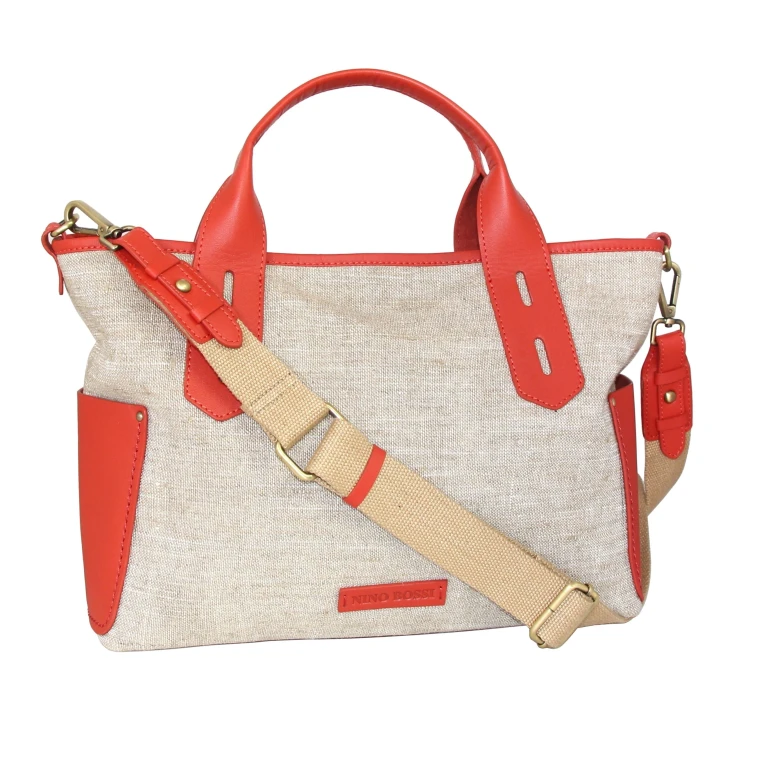 Delana Linen/Leather Tote - Coral