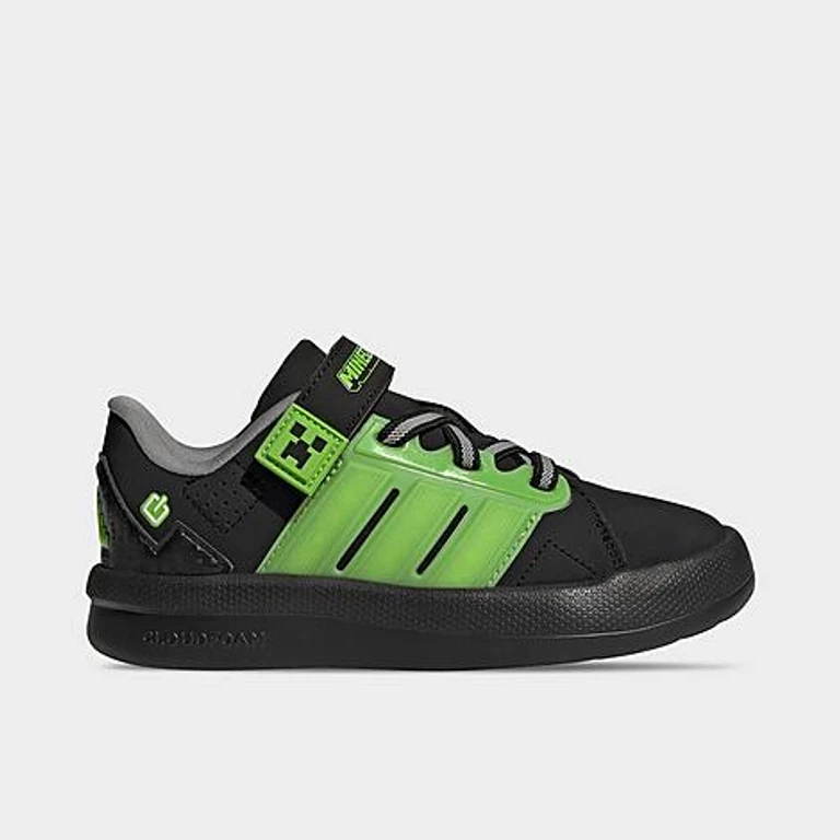 Little Kids x Minecraft Lightorama Court Stretch Lace Hook-And-Loop Casual Shoes in Core Black/Cloud White/Charcoal Solid Grey Size: 1.0