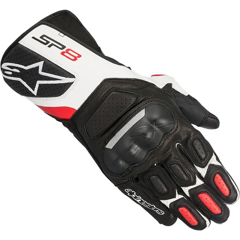 SP-8 v2 Leather Motorcycle Gloves S Black White Red
