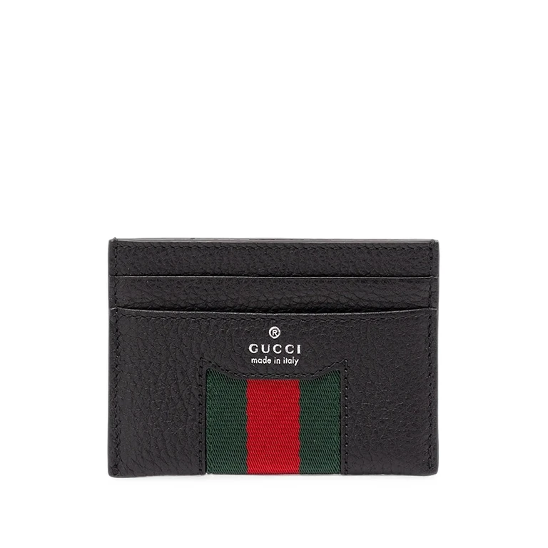 Web-detail Grained Leather Card Holder