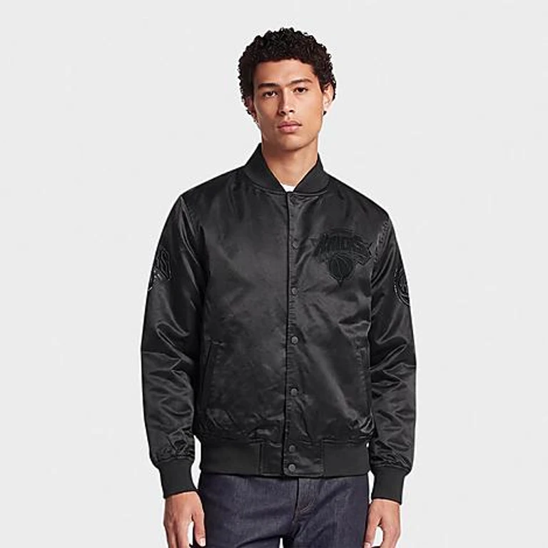 Pro Standard Men's New York Knicks NBA Triple Black Logo Satin Jacket