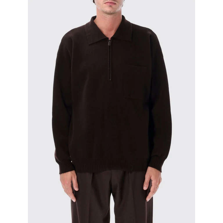 Long-Sleeved Merino Wool Knit Polo Shirt with Zip (263MYB2100408)