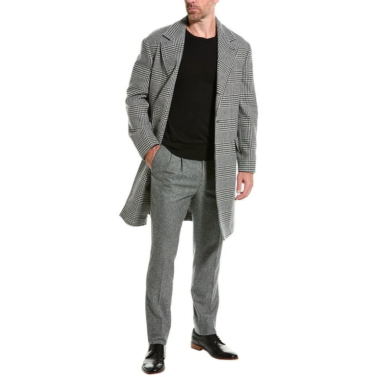 Mens Grey Wool Checkered Coat