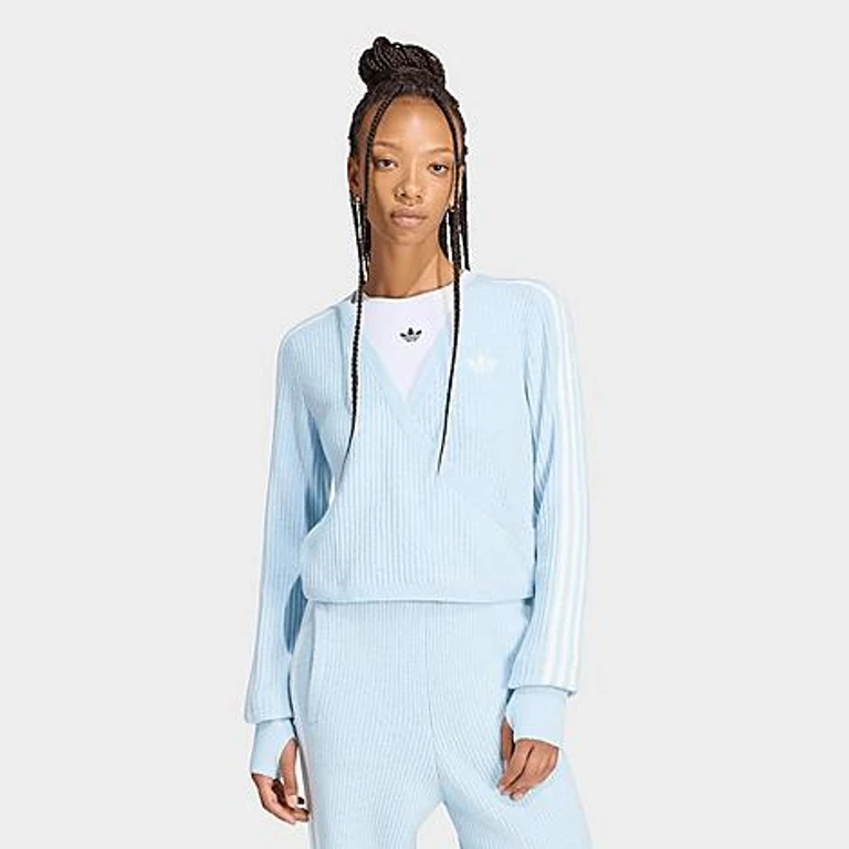 adidas Women's Originals x Jennie adiluna Knitted Wrap-Around Cardigan in Wonder Blue Size: XS