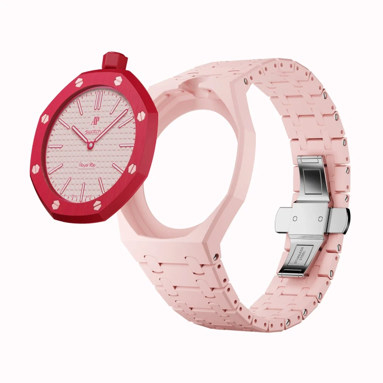 AP x Swatch Royal Pop Integrated Link Bracelet Band - Rosé Pink - Vertical Crown Edition Waloo Watch Bands