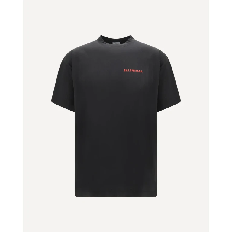 Black Cotton T-shirt with Contrasting Logo and Dropped Shoulders (850345TVVE61000)