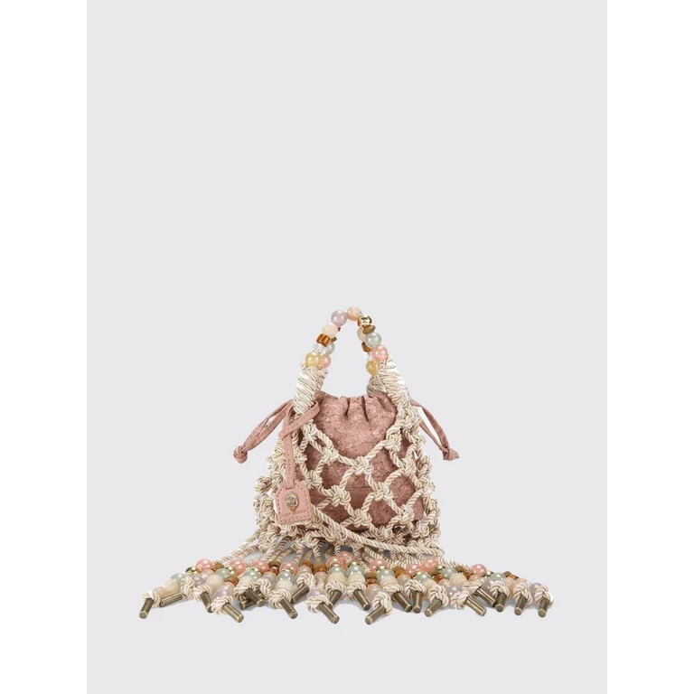 Embroidered Lace Mini Handbag with Fringes (5832045609CREAMCOMB)