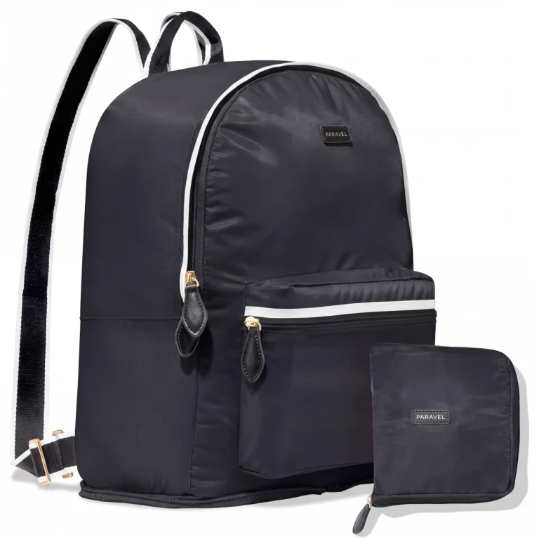 Fold-Up Backpack Derby Black Lightweight Packable Travel Daypack Bag