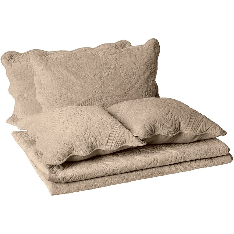 Tache Super Soft Tan Scalloped Magic Carpet Quilted Fleece Bedspread Set (DXJ109042-1)