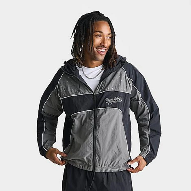 Men's Stade Diamond Full-Zip Woven Jacket in Black/Grey Size: Small