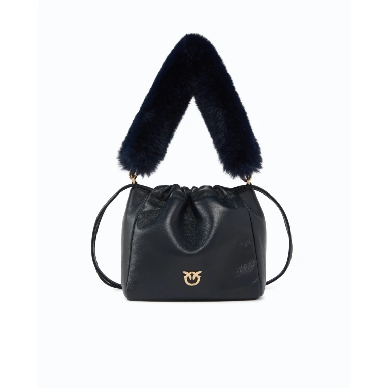 Sac seau porté épaule en cuir nappa à double bandoulière