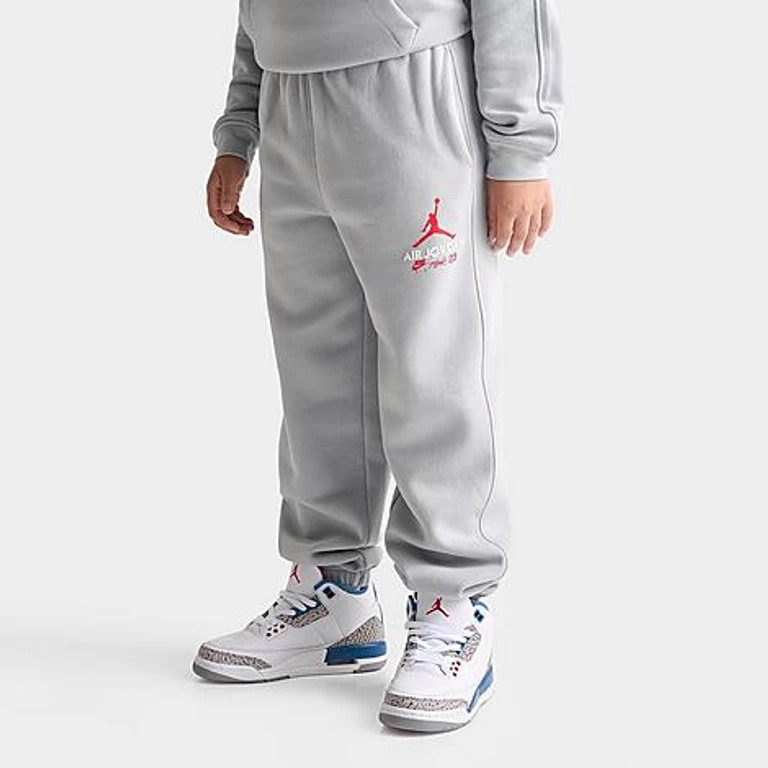 Jordan Big Kids MJ Quality Graphic Jogger Pants in Light Smoke Grey Size: Small