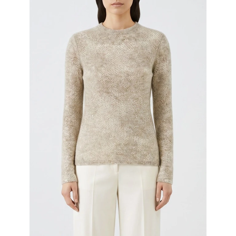 Pull dentelle fleurie Brunello Cucinelli beige