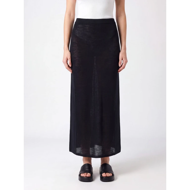 High-Waisted Long Knit Pencil Skirt in Pure Virgin Wool (Y6WC61Y69)