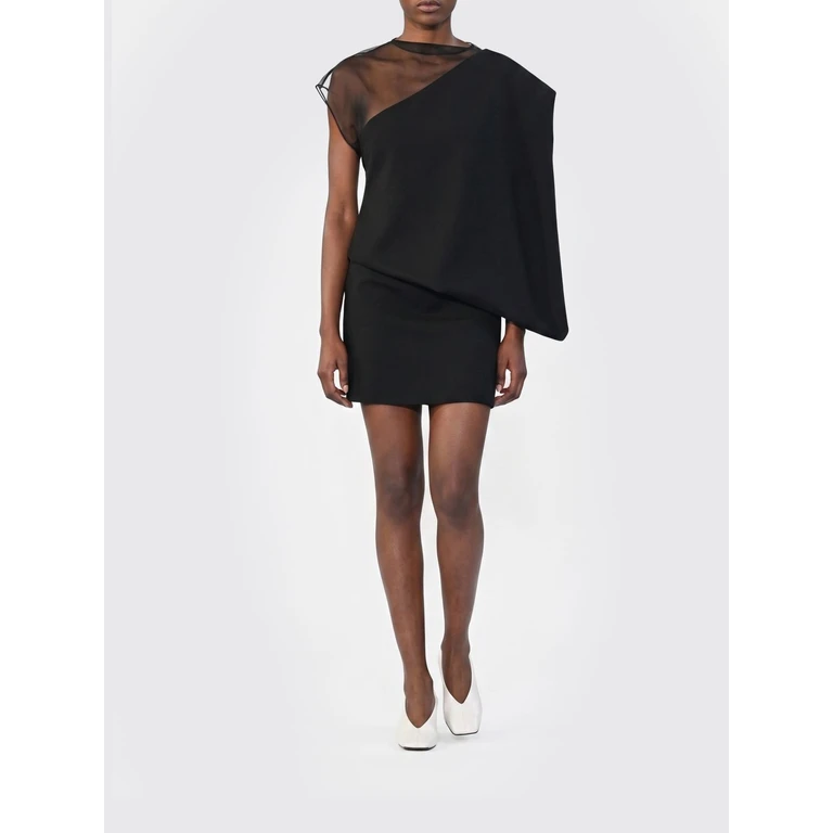 One-Shoulder Asymmetric Wool Sheath Mini Dress (2622236013600003)