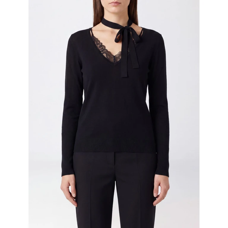Slim Fit Wool Jumper with V-Neck and Scarf Tie (107775A3O1Z99)