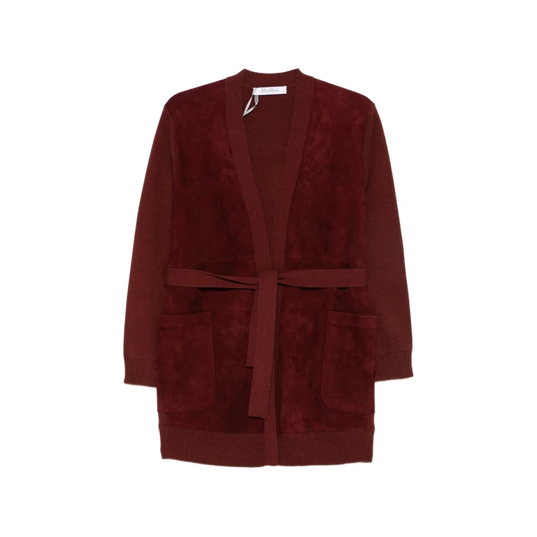Suede-panelled Belted Cardigan