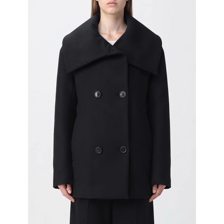 Short Double-Breasted Coat in Pure Merino Wool with Classic Collar (A009LRTW8171000)