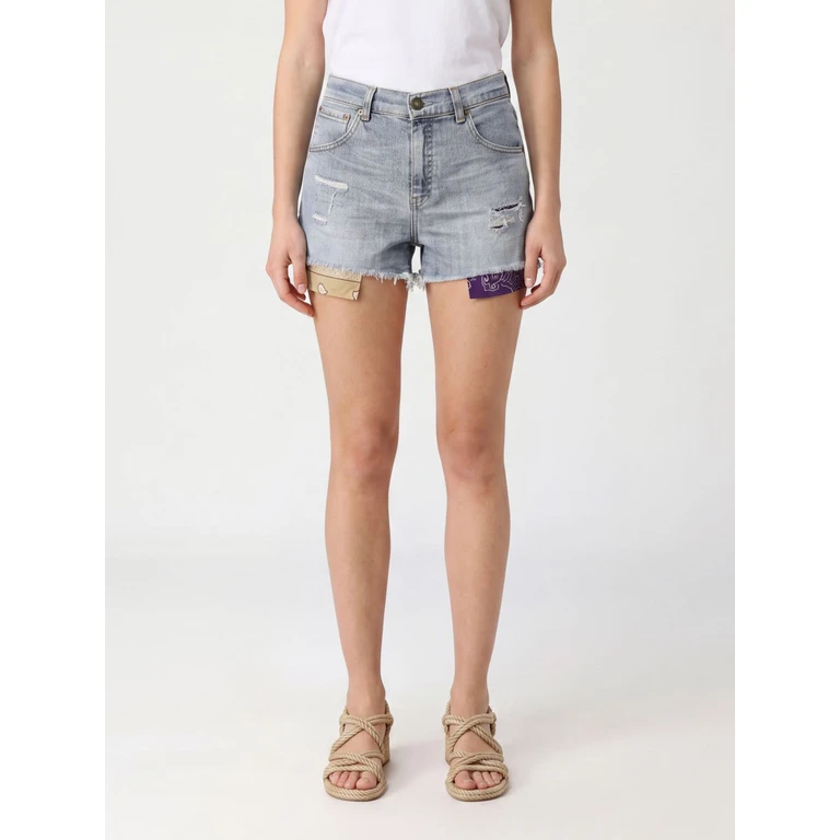 Mid-Rise Distressed Denim Shorts with Bandana Detail (26SHTPA007PINK/PURP)