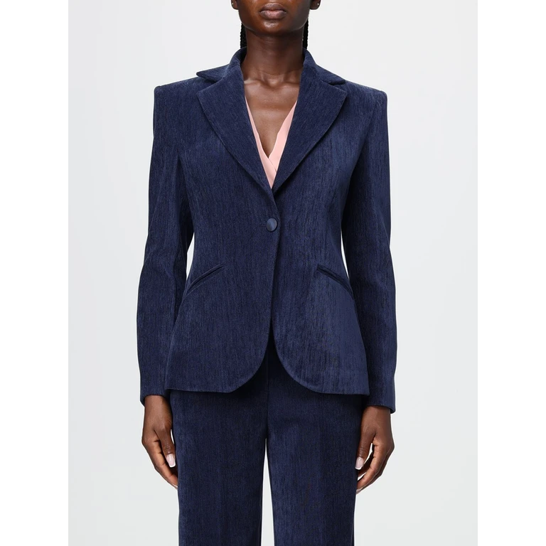 Single-Breasted Velvet Blazer with Lapel Collar and Slit Pockets (HJ13244822BLUNAVY)