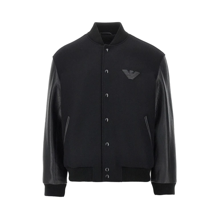 Wool bomber jacket with leather sleeves Man 48