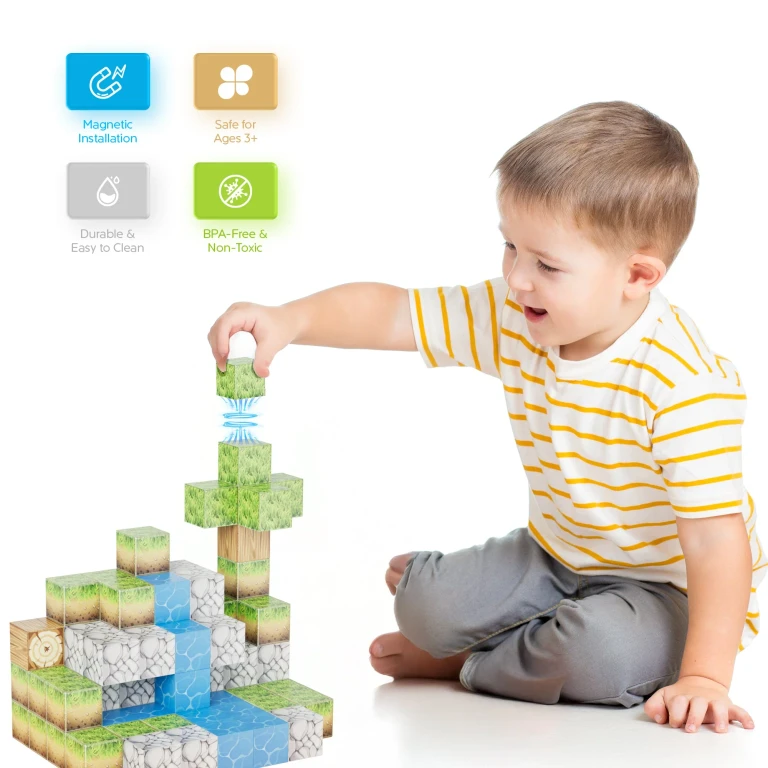 ST14 Magnetic Blocks, 145 PCS Magnetic Building Cube Game, Sensory Toys for Boys & Girls, STEM Stacking Toy Gifts for Age 3-12
