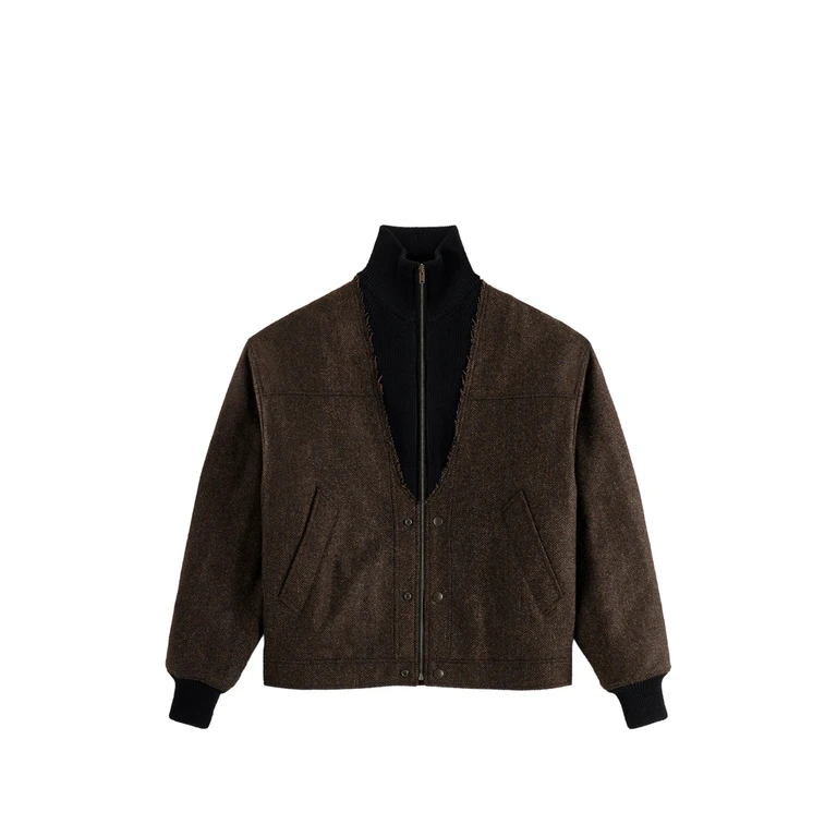 Herringbone-pattern Zipped Bomber Jacket
