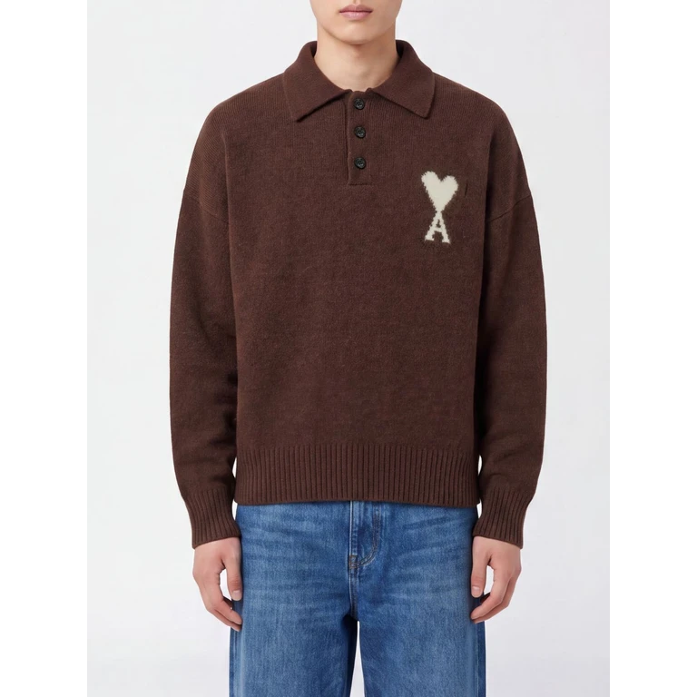 Polo en maille à manches longues avec logo jacquard Ami de Caur