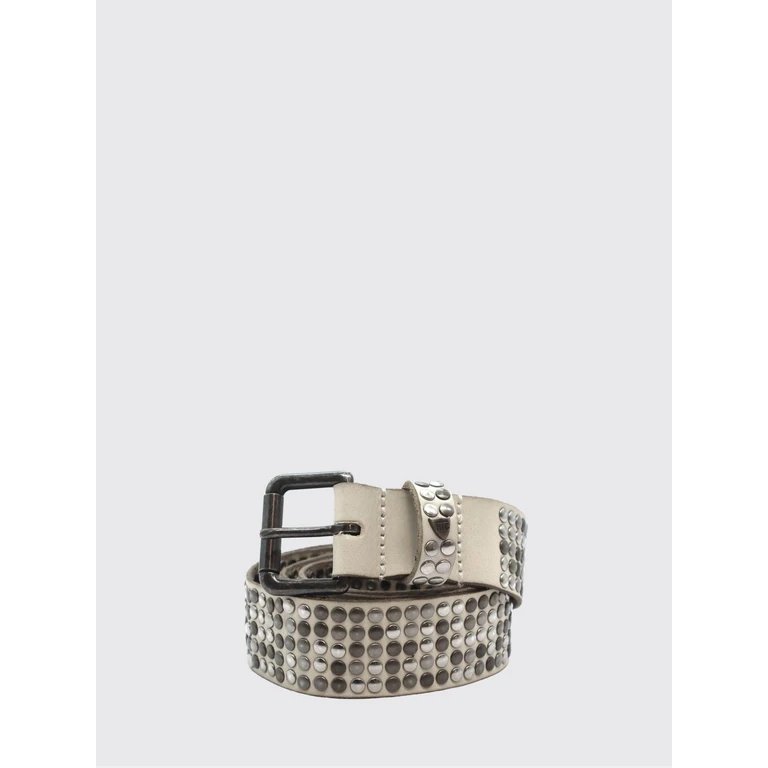 Leather Belt with Artisanal Embroidery and Logo Buckle (25WHTCI040BUTTER)