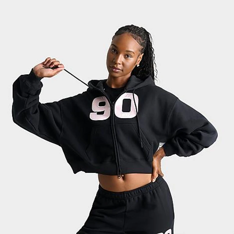 Nike Women's Studio Fleece Medium-Weight "90" Oversized Cropped Full-Zip Sweatshirt in Black Size: XS