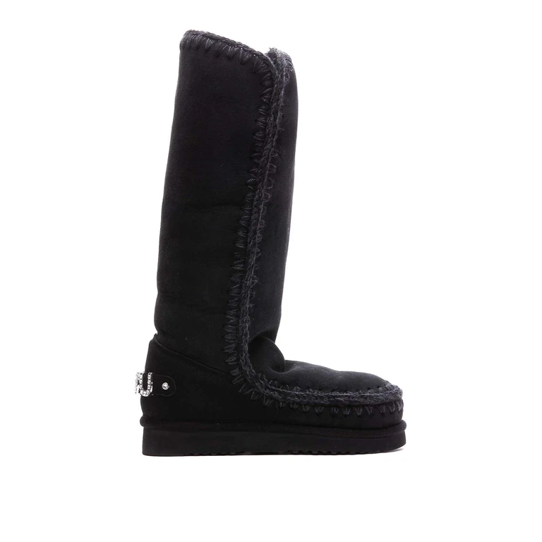 MOU Suede Platform Ankle Boots with Embroidery and Adjustable Straps (681015ABKBK)