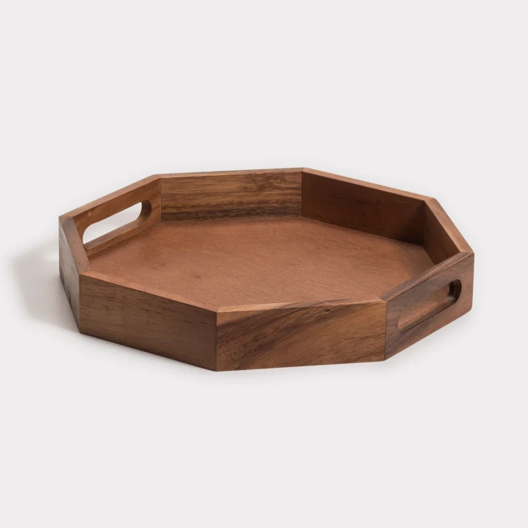 Acacia Wood Octagon Serving Tray - Rustic Wooden Tray for Coffee Table, Kitchen or Home Decor