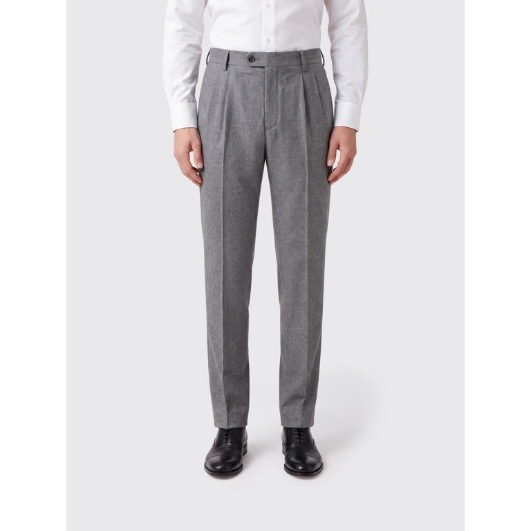Slim Fit Pleated Tailored Trousers in Wool and Cashmere (N75PANN08TES0N04714)