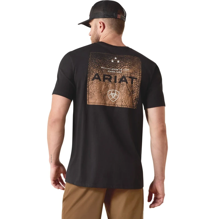 Mens Short Sleeve Shirt, Leather Patch Western Tee